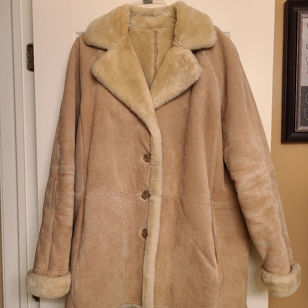 London Fog Women's Peacoat Genuine Leather Suede Faux Fur Vintage Size Large